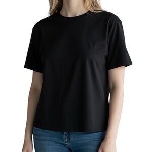 IMPRESSIONS Top Blouse Dress T-Shirt Black Short Sleeves Size Medium